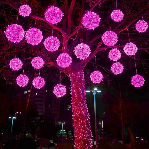 Yhmxh Solar Christmas Ball Lights for Tree Outdoor, 8" Globe Lights Waterproof, Solar Sphere String Lights Outside for Window Garden Yard Porch Wedding Party Christmas Decorations on - Pink
