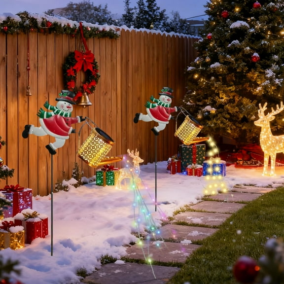 Yhmxh Solar Christmas Pathway Lights Outdoor, White LED Snowman Stake Lights Christmas Decorations, Waterproof Solar Walkway Landscape Light for Xmas Patio Yard Garden Porch