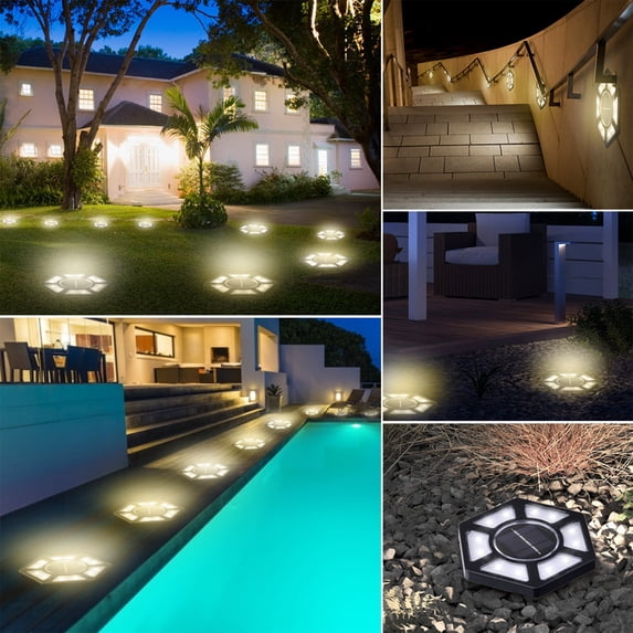 Yhmxh Solar Ground Lights Outdoor, 12 LED Solar Disk Lights Waterproof Garden In-ground Pathway Light, Auto ON & OFF Landscape Lighting for Lawn, Yard, Garden, Patio, Walkway (Warm Light)