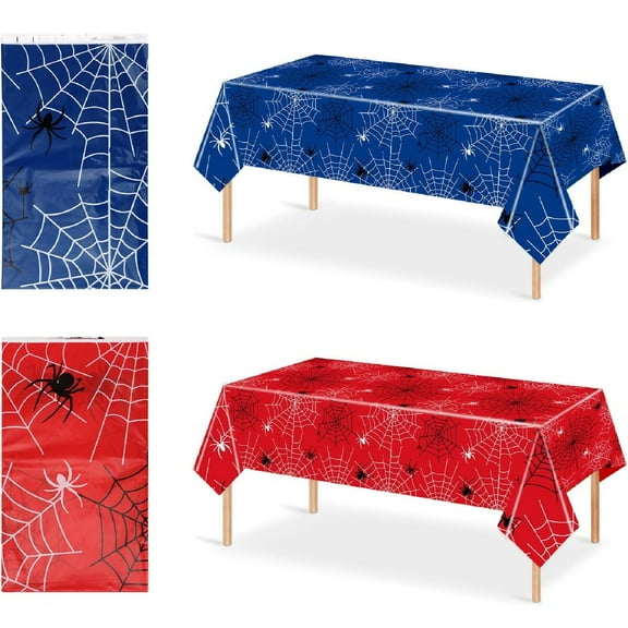 Yhmxh Spider Tablecloths, 54x108 Inch Plastic Waterproof Spider Web Table Cloth Table Decorations Supplies Plastic Disposable Spiderweb Table Cover for Halloween Theme Birthday Friends Party