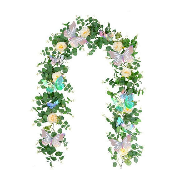 Yhmxh Spring 6ft Artificial Vines, Hanging Faux Leaves Garland Plants with Colorful Butterflies and Artificial Flowers for Outdoor Indoor Home Wall Decor, Birthday Party Arch Table Spring Decor