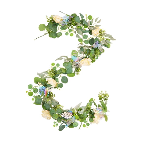 Yhmxh Spring 6ft Artificial Vines, Hanging Faux Leaves Garland Plants with Colorful Butterflies and Artificial Flowers for Outdoor Indoor Home Wall Decor, Birthday Party Arch Table Spring Decor