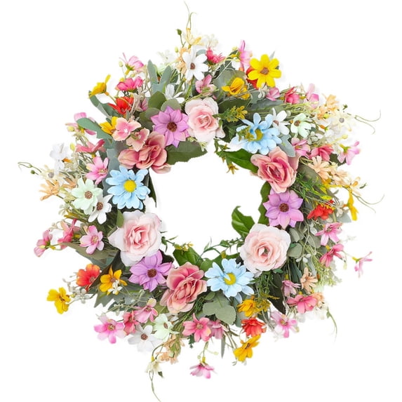 Yhmxh Spring Summer Wreaths for Front Door, Artificial Flower Door Wreaths, Artifical Floral Flowers Wreath with Hydrangea, Rose, Large Wreaths for Spring Summer Outdoor Home Decor