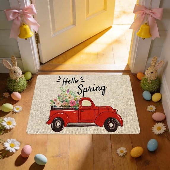 Yhmxh Spring Welcome Doormat Outdoor Entrance Spring Flower Door Mat Non Slip Decorative Outdoor Doormats Front Door Mats for Indoor Rustic Home Yard Party Decor, 15.75" x 23.62"