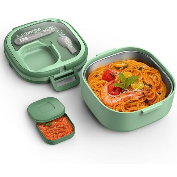 Yhmxh Stainless Steel Bento Box, Leak-Proof Single Layer Lunch Box with Removable Compartments and Reusable Cutlery, BPA-Free Portable Lunch Container Dishwasher Safe Salad Container, Green