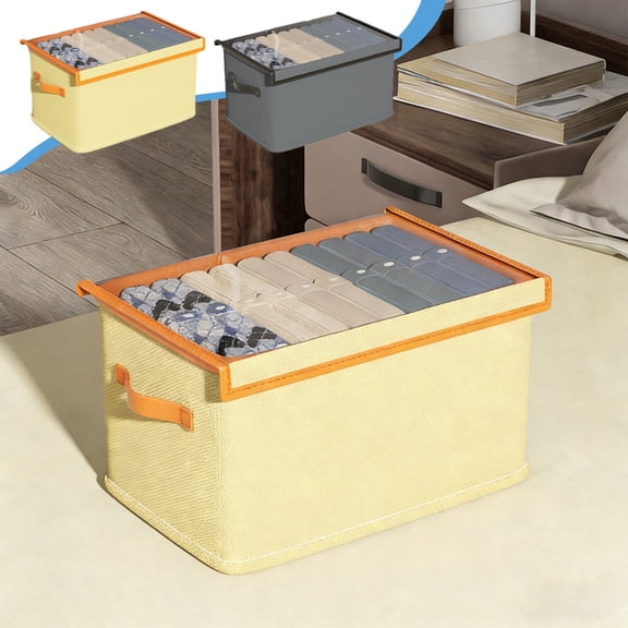 Yhmxh Storage Bins for Clothes, 23L Collapsible Stackable Closet Organizer Containers, Storage Boxes with Lids,Storage Cube Basket, Clear Windows & PU Leather Handles, 17.3x9.8x8.2 Inch