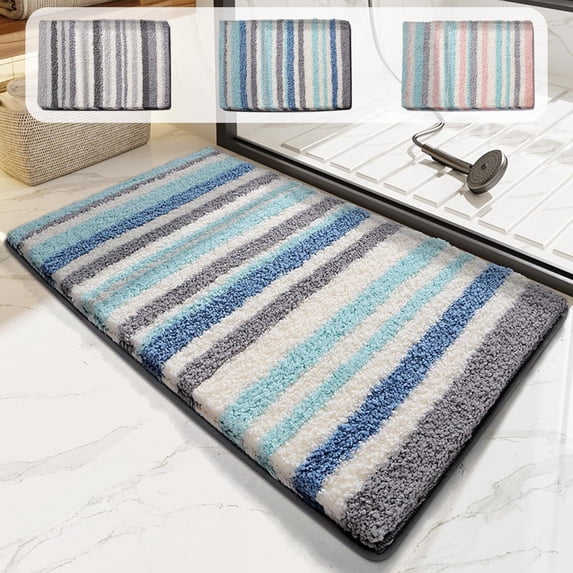 Yhmxh Striped Bath Mat Non Slip Super Absorbent Bathroom Soft Microfiber Machine Washable Bathroom Carpet for Dining Room, Kitchen and Bedroom 16"X24"