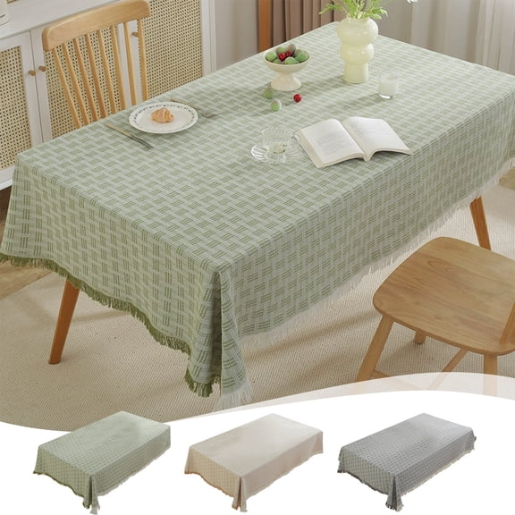 Yhmxh Summer Checkered FringedTable Cloth, Cotton Linen Plaid Rectangle Tablecloth 36"x60" Farmhouse Decor Washable Wrinkle Resistant Table Cloth Cover for Restaurant Picnic Dining (Green)
