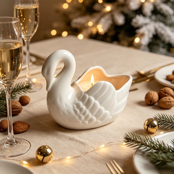 Yhmxh Swan‑Shaped Ceramic Candle Holder, 3.94 Inch Tealight Candle Bowl, Decorative Swan Figurine Vessel, Table Centerpiece for Tealight Candles, Wedding, Party & Home Shelf Decoration