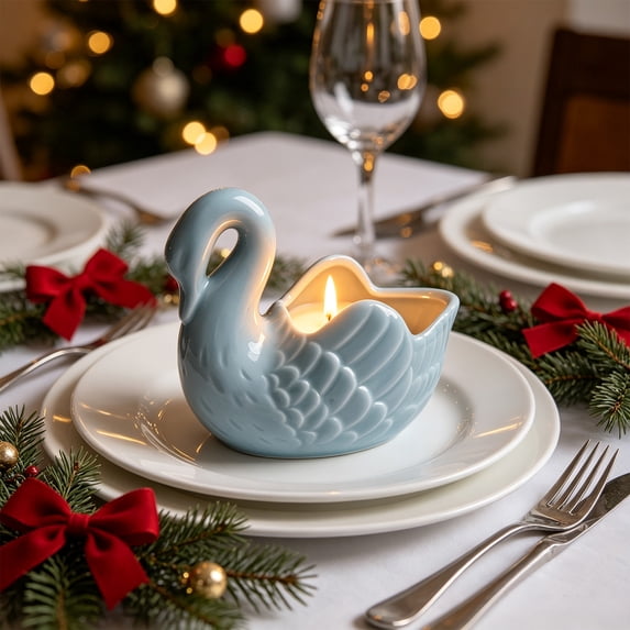 Yhmxh Swan‑Shaped Ceramic Candle Holder, 3.94 Inch Tealight Candle Bowl, Decorative Swan Figurine Vessel, Table Centerpiece for Tealight Candles, Wedding, Party & Home Shelf Decoration