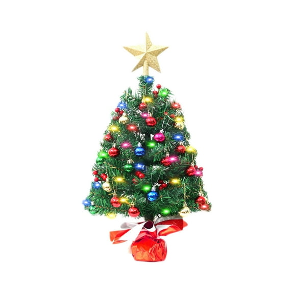 Yhmxh Tabletop Mini Christmas Tree, Mini Xmas Pine Tree with LED String Lights, Miniature Pine Christmas Tree with Hanging Ornament, Battery Operated Artificial Xmas Tree, Xmas Decoration Tree Decor