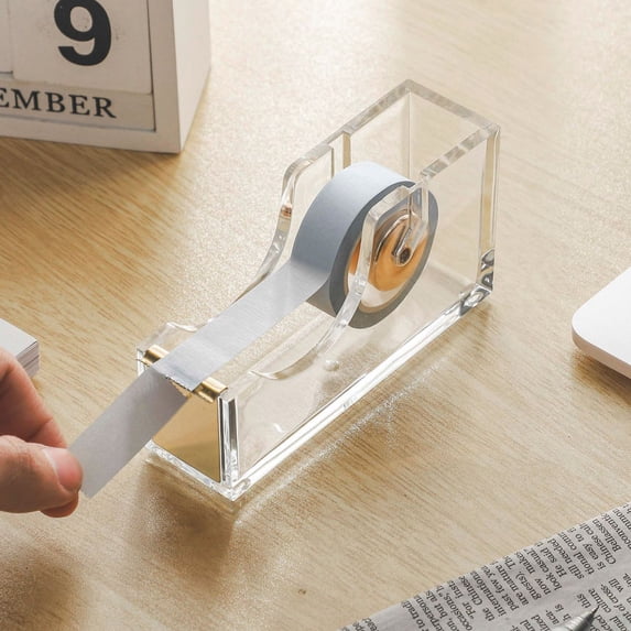 Yhmxh Tape Dispenser, Clear Acrylic Desk Dispenser, Inch Core Desktop Adhesive Tape Dispenser Cutter, Modern Design Office Desktop Tape Dispense for Aesthetic Office Accessories Supplies
