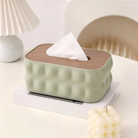 Yhmxh Textured Rectangular Tissue Box Cover with Wood Lid, Minimalist Napkin Holder Tissue Storage Organizer, Decorative Resin Facial Tissue Dispenser for Bedroom Living Room Kitchen Office Table