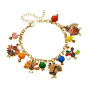 Yhmxh Thanksgiving Fall Bracelets for Women, Cute Turkey Pumpkin Maple Leaf Charms Bracelet, Harvest Orange Brown Beaded Stretch Bracelets Autumn Party Favors, Thanksgiving Gift for Women