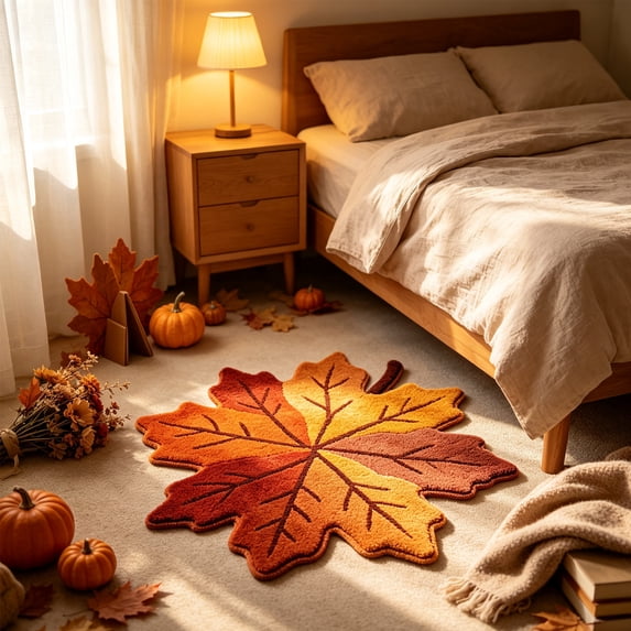 Yhmxh Thanksgiving Pumpkin Bathroom Rugs Fall Maple Leaf Shape Bath Mat Autumn Kitchen Mat Non Slip Doormat Cute Orange Floor Mat Decorative for Front Door Entryway Kitchen Bedroom 27.56"x17.72"