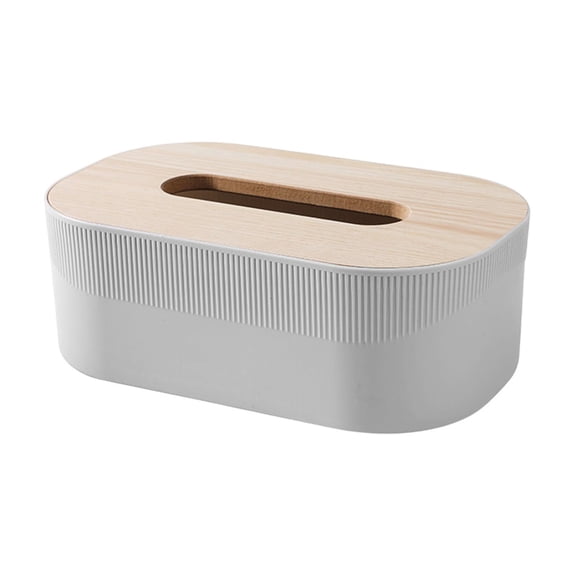 Yhmxh Tissue Box Holder with Bamboo Lid, Round Napkin Facial Tissues Holder Dispenser, Home Office Car Tissue Box Cover Decorative Container for Modern Farmhouse Boho Decor (Gray)