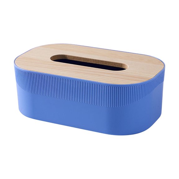Yhmxh Tissue Box Holder with Bamboo Lid, Round Napkin Facial Tissues Holder Dispenser, Home Office Car Tissue Box Cover Decorative Container for Modern Farmhouse Boho Decor (Blue)