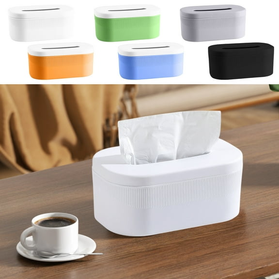Yhmxh Tissue Box Holder with Lid, Large Capacity Round Napkin Facial Tissues Holder Dispenser, Home Office Car Tissue Box Cover Decorative Container for Modern Farmhouse Decor (White)