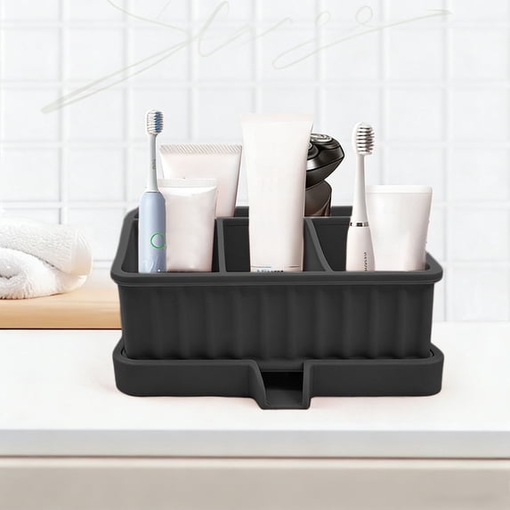 Yhmxh Toothbrush Holders for Bathrooms, Electric Toothbrush and Toothpaste Holder with Drainage, 5 Slots Detachable Soap Dish Toothbrush Holder Bathroom Counter Organizer for Vanity, Office