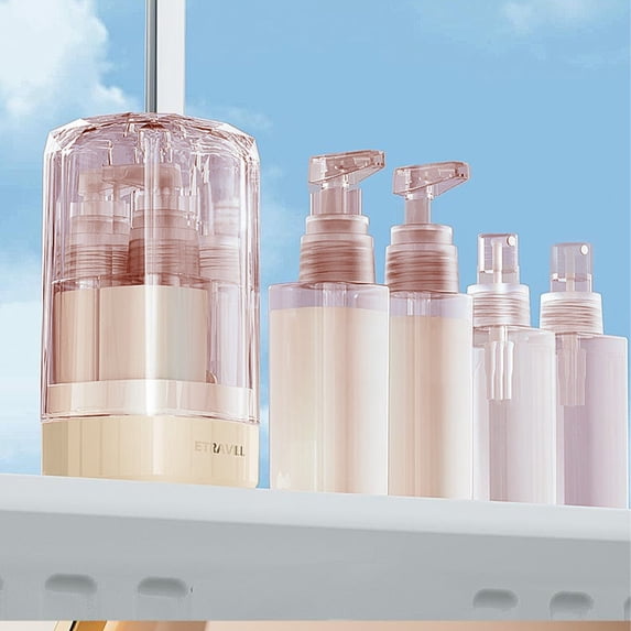 Yhmxh Travel Dispenser Bottle Set with Protective Transparent Case, 4 in 1 Leak Proof Refillable Pump & Spray Travel Bottles for Shampoo, Portable Cosmetic Liquid Containers for Airplane Travel