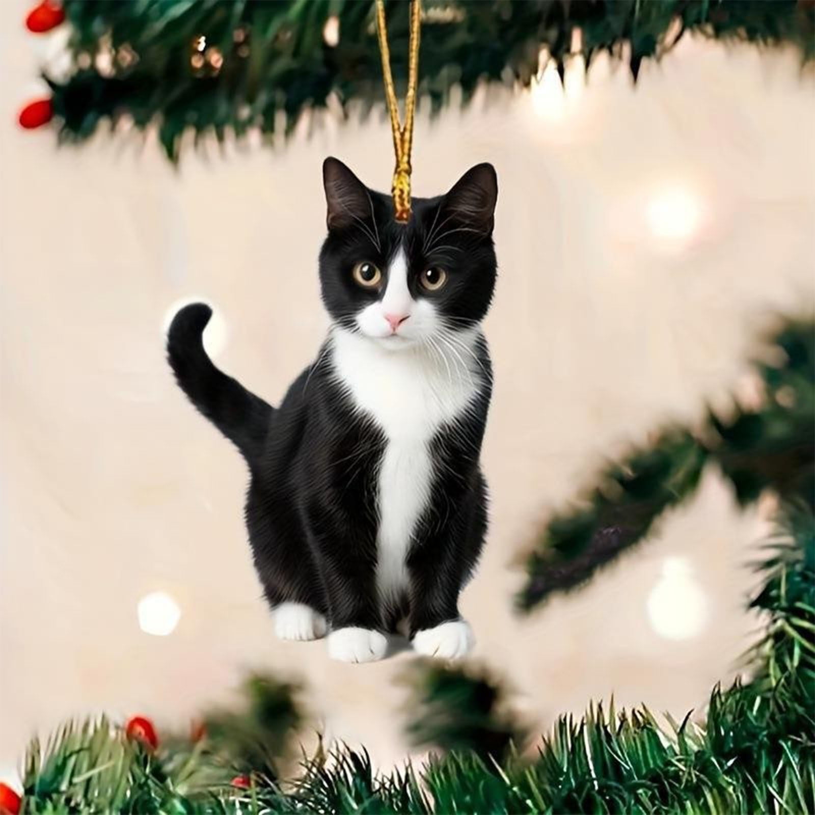 Yhmxh Tuxedo Cat Christmas Ornament, Realistic 2D Cats Ornaments for