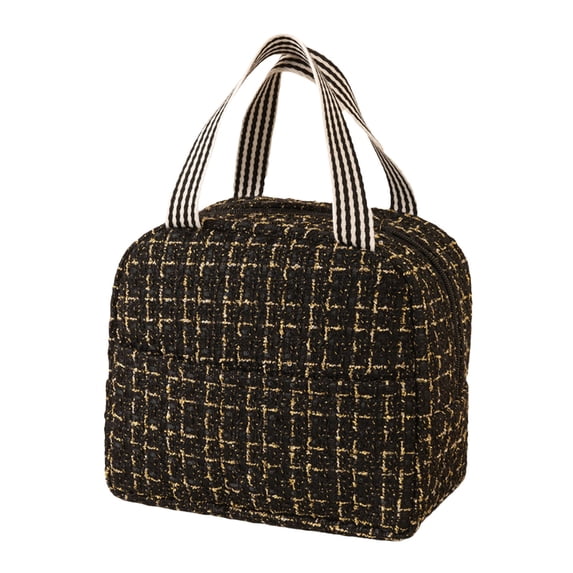 Yhmxh Tweed Insulated Lunch Bag, Reusable Thermal Lunch Tote Bag with Front Pocket & Double Hand Strap, Leakproof Cooler Lunch Box for Adults Work Office Picnic Travel, Portable Food Storage Handbag