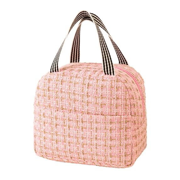 Yhmxh Tweed Insulated Lunch Bag, Reusable Thermal Lunch Tote Bag with Front Pocket & Double Hand Strap, Leakproof Cooler Lunch Box for Adults Work Office Picnic Travel, Portable Food Storage Handbag