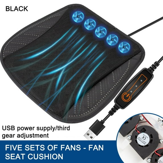 Yhmxh USB Cooling Seat Cushion, Breathable Air Flow Cooling Pad, Summer Cool Car Seat with Fan, Car Seat Cooling Pad, Suitable for All Car Seats, Home and Office Chairs Car Accessories(Black)