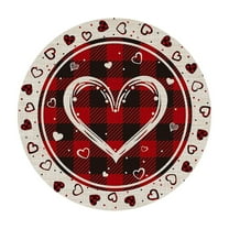 Yhmxh Valentine Round Placemats, Buffalo Plaid Eucalyptus Red Love Hearts Valentine Placemats, 14 Inch Anniversary Wedding Round Table Mats for Home Kitchen Dining Table Decorations