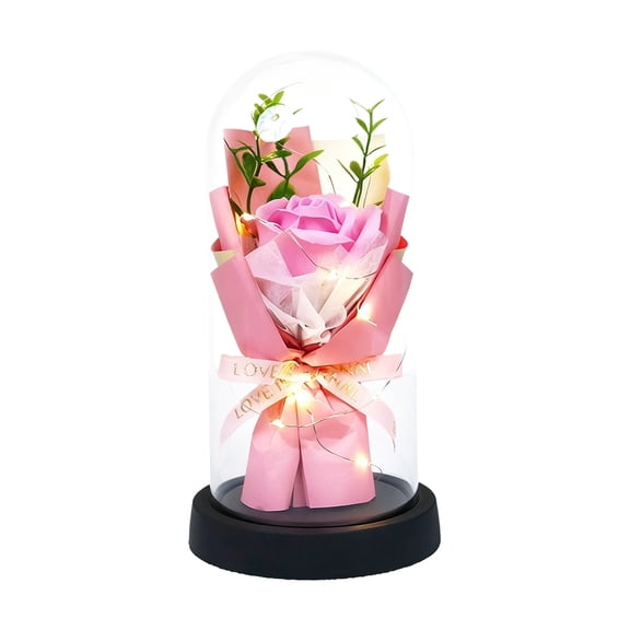 Yhmxh Valentine's Day Rose Gifts for Women, Preserved Flowers Bouquet for Her, Crystal Light UpRose Bouquet in Glass Dome, Birthday Gifts for Women Butterfly Valentines Presents