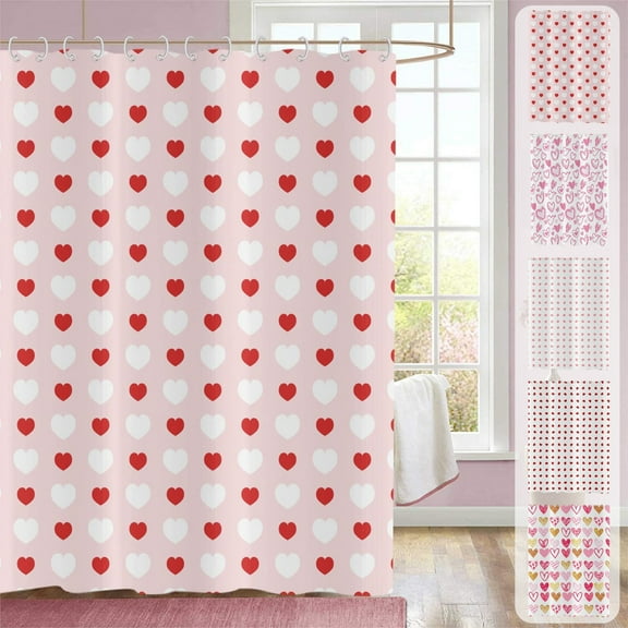 Yhmxh Valentine's Day Shower Curtain, Weighted Bottom Romantic Love Theme Pink and Red Little Heart Fabric Bathroom Curtain Home Decor Waterproof Washable with 12 Hooks, 36"x72"