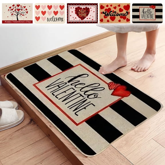 Yhmxh Valentines Day Door Mat Red Stripe Love 16x24 inch Decorative Front Doormat Rug Indoor Outdoor Non Slip Rubber Backing Seasonal Anniversary Wedding Entryway Kitchen Floor Decoration