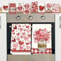 Yhmxh Valentines Day Kitchen Towels, Valentine Dish Towels Set of 2, Farmhouse Valentine's Hearts Rose Dish Hand Towel with Black White Buffalo Plaid, Love Gifts Decor for Lover Girlfriend