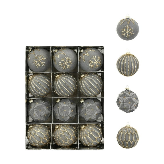 Yhmxh Velvet Christmas Ball Ornaments, 80mm/3.15 in Flocked Glitter Christmas Ornaments Hanging Sets, 12Pcs Shatterproof Plastic Ball Decorations for Xmas Tree, Holiday, Wedding, Party