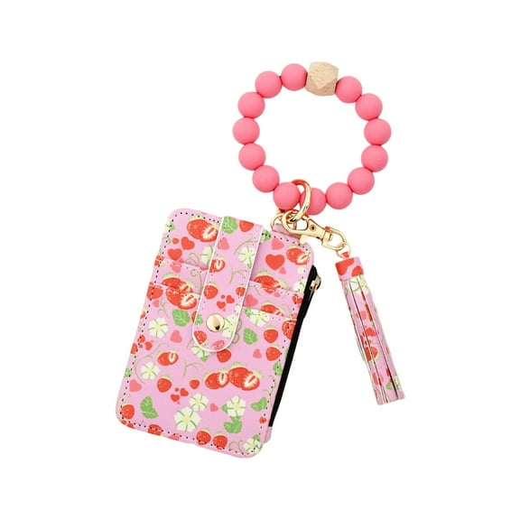 Yhmxh Wallet Keychain Wristlet for Women, Keychain Wallet Wristlet Wallets Small Wallets with Beaded Bracelet Keychain, Card Holder with Bracelet and Cute Key Chains Accessories Small Wallets