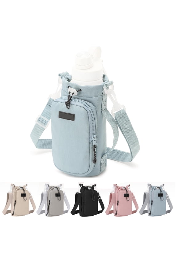Water Bottle Carrier Bag with Strap for 32oz Bottle Sling Bag Holder with Phone Pocket, Water Bottle Holder Crossbody Hand Pouch Sleeve for Walking Hiking Traveling Camping (Blue)