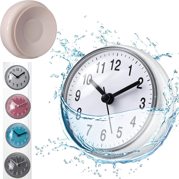 Yhmxh Waterproof Bathroom Wall Clock, Suction Cup Round Shower Clock, Removable Strong Suction Clock for Shower Kitchen Pool, Easy Reading Shower Timer Bathroom Decor Clock for Home Bathrooms