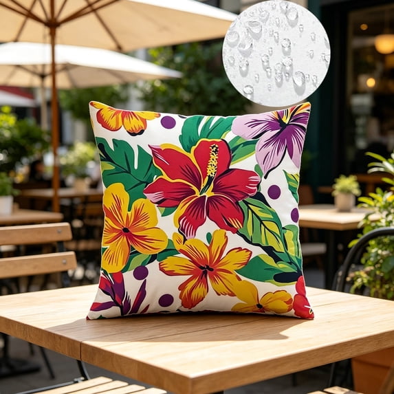 Yhmxh Waterproof Outdoor Throw Pillow Cover, Blossom Print Square Decorative Cushion Case, Weather Resistant Patio Sofa Couch Pillowcase for Garden, Porch, Balcony, Outdoor Decoration 18x18 Inch