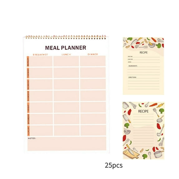 Yhmxh Weekly Meal Planner - 52 Undated Sheets Meal Planning Pad With Tear Off Shopping List Comes With 25 Kitchen Cooking Recipe Cards - Menu Organizer Notepad for Refrigerator or Desk