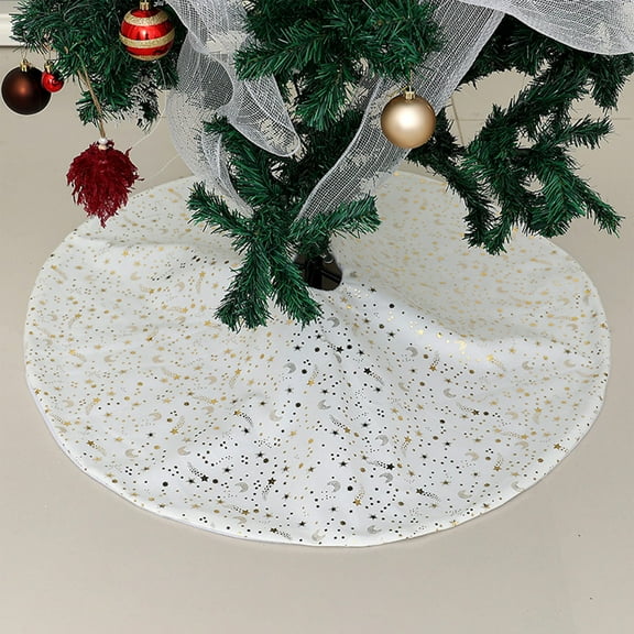 Yhmxh White Christmas Tree Skirt 36 Inch Embroidery Sequin Tree Skirt Vintage Star and Moon Tree Mat Sparkle Tree Skirts for 4FT Tree Glitter Xmas Tree Skirt Collar for Christmmas Tree Decoartions