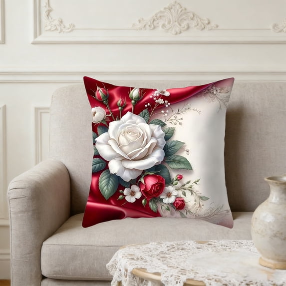 Yhmxh White Roses Throw Pillow Covers 18x18 Inch Floral Cushion Cases for Bedroom or Living Room, Romantic Rose Decorative Pillowcases Sofa Cushion Covers for Elegant Home Decor