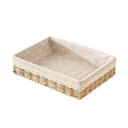 Yhmxh Wicker Storage Baskets, Rectangular Wicker Storage Tray with Lace Trim Liner, Hand-Woven Paper Rope Rattan Bins with Removable Liner, Decorative Organizer Baskets for Pantry, Bathroom, Shelves