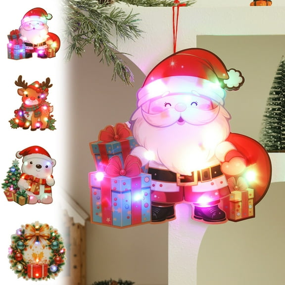 Yhmxh Window Christmas Lights Decorations, Battery Operated Hanging Light Up Santa Claus Reindeer Xmas Santa Claus Shaped Xmas Lights for Christmas Window Decorations Glass Wall Indoor Decor