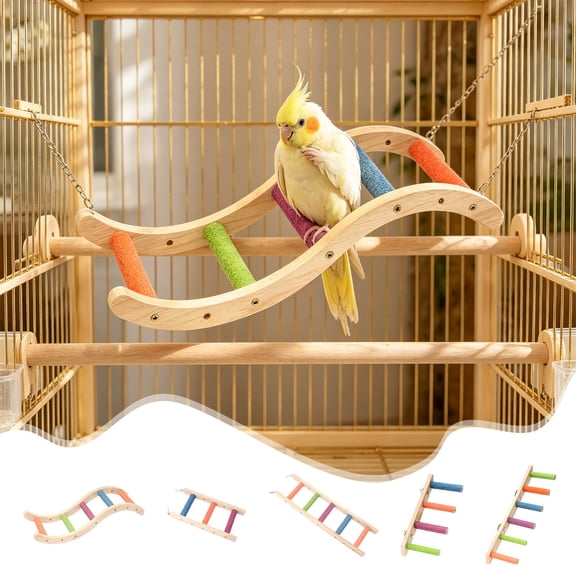 Yhmxh Wooden Bird Ladder Pet Parrots Climb Bridge Exercise Stands for Parakeet Climbing Chewing, Bird Perch Stand for Claw Trimming, Bridge Bird Cage Accessories for Parrot Lovebird Cockatiels