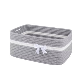 Yhmxh Woven Storage Basket Cute Cotton Rope Gift Basket with Handles, Baskets for Gifts Empty, Bow Basket for Storage Baby Dog Toy Room Basket Woven Storage Bin 13.5"x6"x10" Decorative Basket
