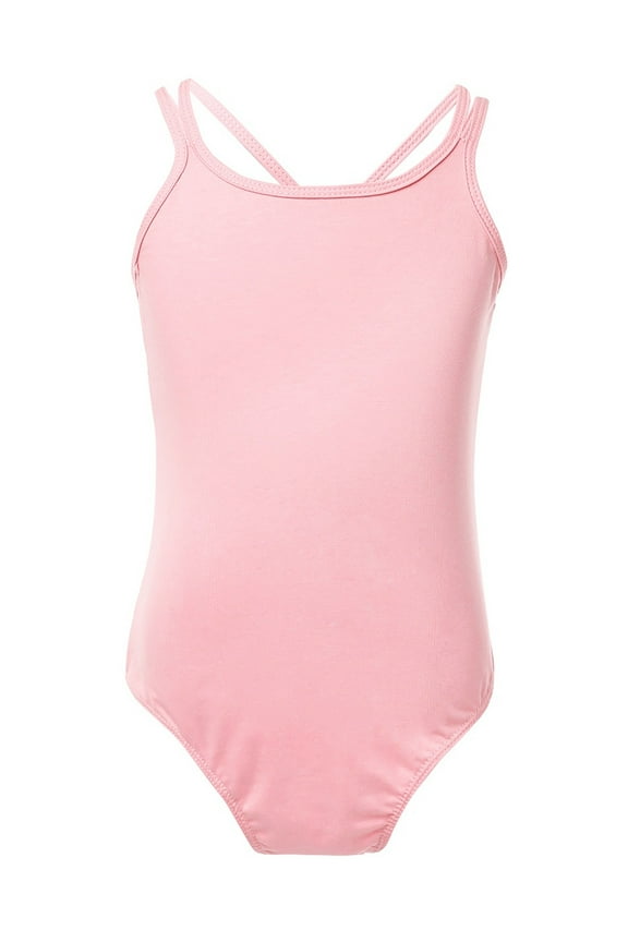 Girls Ballet Dance Camisole Leotard Double Strap Cotton Bodysuit Gymnastics Training Sports Dancewear Pink 3-4