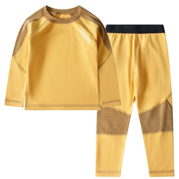 Yhong Kids Boys Girls Thermal Underwear Set Long Johns Base Layer Top with Pants Fall Winter Warm Yellow 150