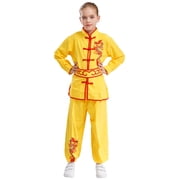 Yhong Kids Boys Kung Fu Uniform Set Traditional Chinese Embroidered Tai Chi Wing Chun Suit Sport Yellow 120