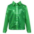 thumbnail image 1 of Yhong Kids Boys Long Sleeves Glitter Spread Collar Shirt Top for Choir Jazz Hip Hop Dance Stage Green 150, 1 of 7