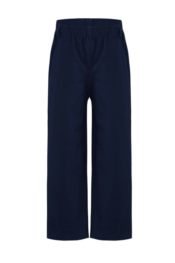 Kids Boys Uniform Formal Dress Pants Straight Leg Pants Elastic Waistband School Trousers Navy Blue 10-11